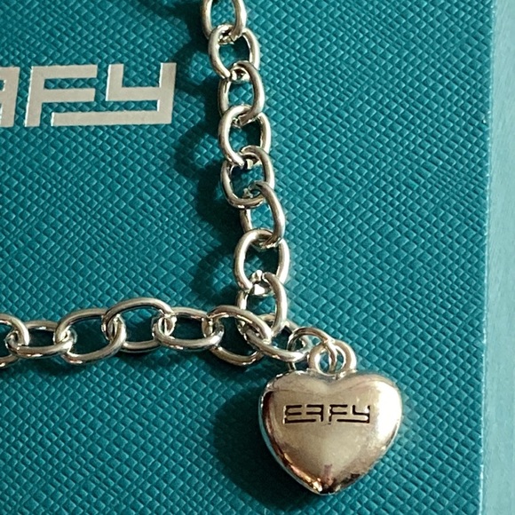 ❤️ NWOT - EFFY Engraved Heart Silvertone Open Chain Link Charm Bracelet - Picture 4 of 12